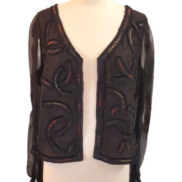 Lecoanet Hemant Paris 100% Silk Black Swirl Embroidered Crop Evening Jacket 44 M - Picture 4 of 13